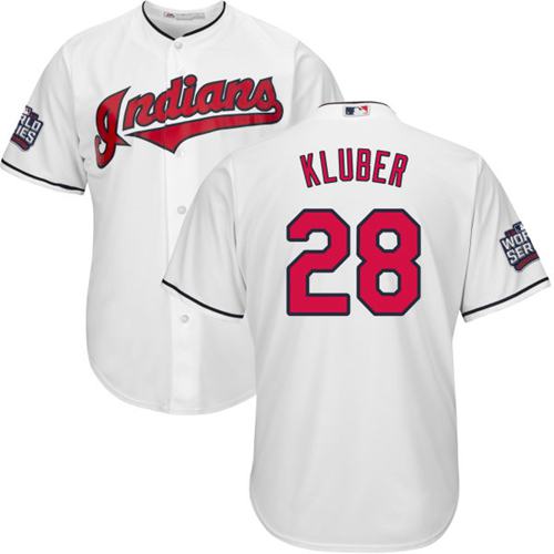 Indians #28 Corey Kluber White Home 2016 World Series Bound Stitched Youth MLB Jersey - Click Image to Close
